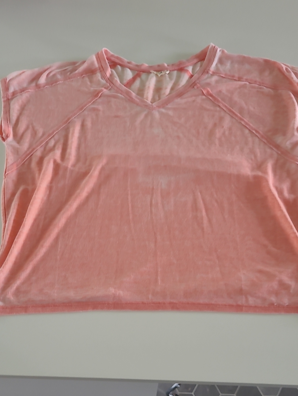 Jane and Delancey Coral-Pink V-Neck Short Sleeve Tee